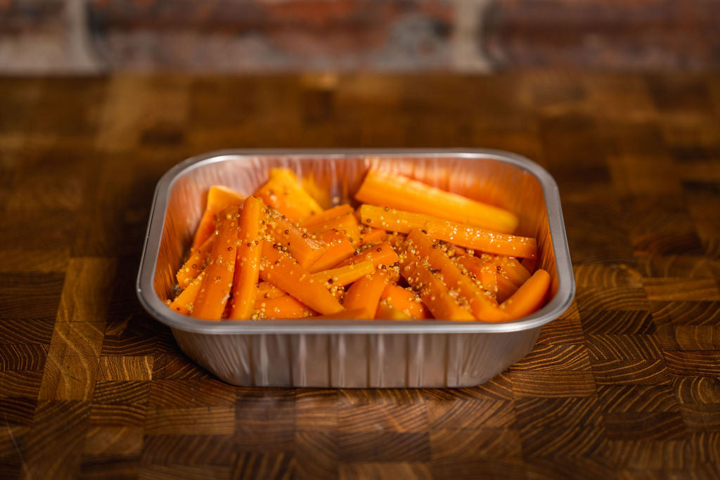 Marshall’s homegrown carrots prepared with honey and wholegrain mustard for roasting