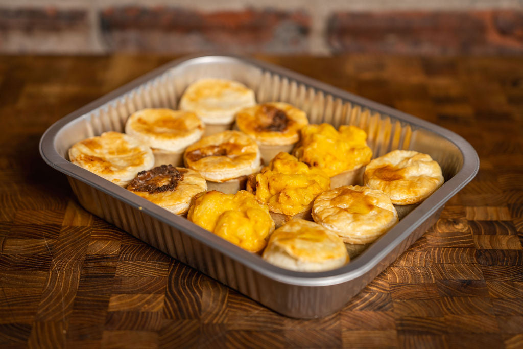 Marshall’s handmade mini pie selection with steak, beef mince, macaroni cheese and chicken and ham pies