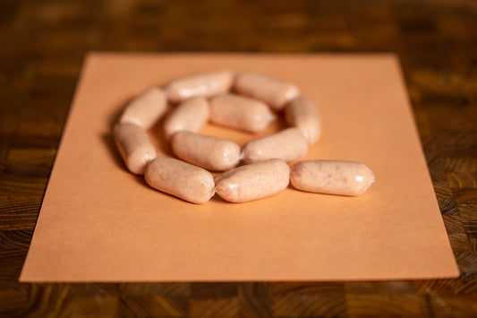 Pork chipolatas made with pork from pigs reared on Marshall’s family farm in Aberdeenshire