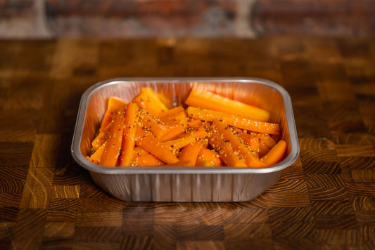 Marshall’s homegrown carrots prepared with honey and wholegrain mustard for roasting