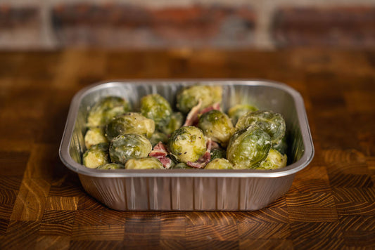 Brussels sprouts with Marshall’s home-cured smoked streaky bacon and butter