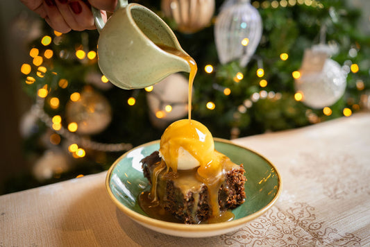 homemade sticky toffee pudding, sticky toffee pudding with sauce, Christmas desserts Aberdeenshire